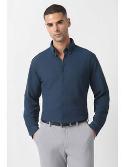 Van Heusen - Men Navy Blue Slim Fit Solid Full Sleeves Formal Shirt