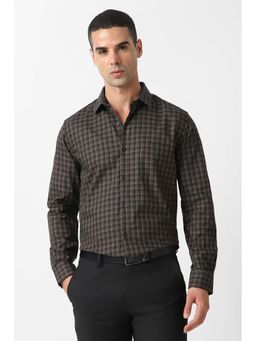 Van Heusen - Men Brown Tailored Fit Check Full Sleeves Formal Shirt