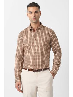 Van Heusen - Men Brown Slim Fit Check Full Sleeves Formal Shirt