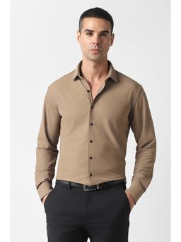Van Heusen - Men Brown Slim Fit Textured Full Sleeves Formal Shirt