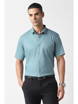 Van Heusen - Men Blue Regular Fit Solid Half Sleeves Formal Shirt