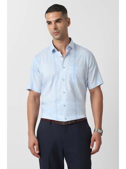 Van Heusen - Men Light Blue Regular Fit Check Half Sleeves Formal Shirt