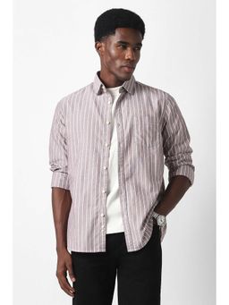 Van Heusen - Men Maroon Slim Fit Stripe Full Sleeves Casual Shirt