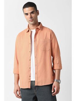 Van Heusen - Men Peach Slim Fit Solid Full Sleeves Casual Shirt