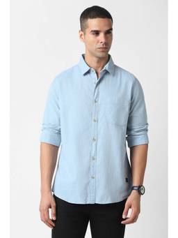 Van Heusen - Men Light Blue Slim Fit Solid Full Sleeves Casual Shirt