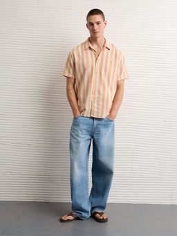 American Eagle - Regular Fit Linen-Blend Button-Up Shirt