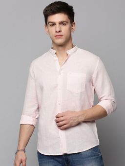SHOWOFFFF - Mens Mandarin Collar Pink Solid Shirt