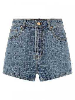 self-portrait - Light Blue Rhinestone Shorts