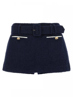 self-portrait - Dark Blue Boucle Wool Short