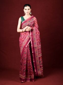 EXCLUSIVA - Purple Cotton Printed Saree Thread Weaving with Unstitched Blouse