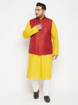 Vastramay - Men Mustard Cotton Blend Jacket Kurta Churidar