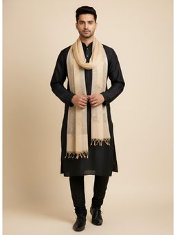 MUFFLY - Men's Beige Embroidered Chanderi Cotton Dupatta