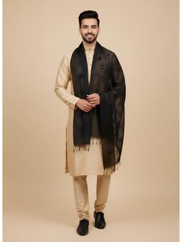 MUFFLY - Men's Black Embroidered Chanderi Cotton Dupatta
