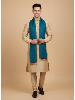 MUFFLY - Men's Blue Embroidered Chanderi Cotton Dupatta