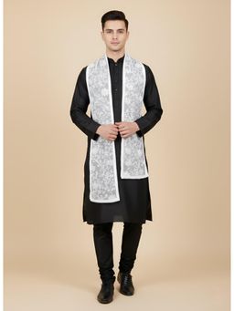 MUFFLY - Men's White Embroidered Chiffon Dupatta