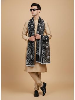 MUFFLY - Men's Black Embroidered Chiffon Dupatta