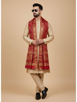 MUFFLY - Men's Red Banarasi designer Bandhej Gharchola Silk Dupatta