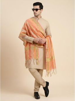 MUFFLY - Men's Multicolour Striped Poly Chanderi Cotton Dupatta