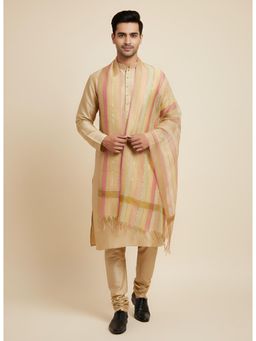 MUFFLY - Men's Multicolour Striped Poly Chanderi Cotton Dupatta