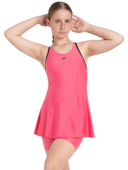Speedo - Girls Recycled Endura Brite Racerback Swimdress with Boyleg Pink Black