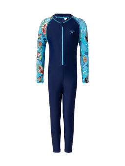 Speedo - Boys Endurance10 Sleeve Print All In One Suit - Harmony Picton Navy Blue