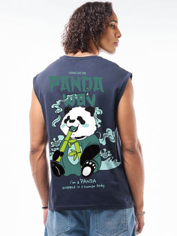 Bewakoof - Men's Navy Blue The Panda Way Graphic Printed Boxy Fit Vest