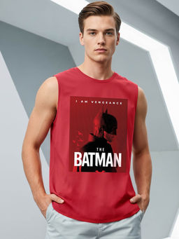 Bewakoof - Official DC Men's Bold Red Batman Poster Graphic Printed Boxy Fit Vest