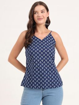 Divena - Indigo Printed Cotton Shoulder Strap Tunic