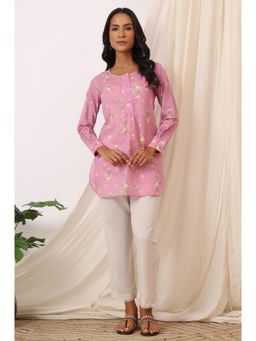 W - for Woman Pink Floral Printed Pure Cotton Summer Tunic