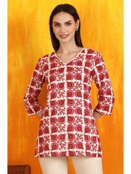 W - for Woman White and Red Printed Cotton Lurex Straight Tunic