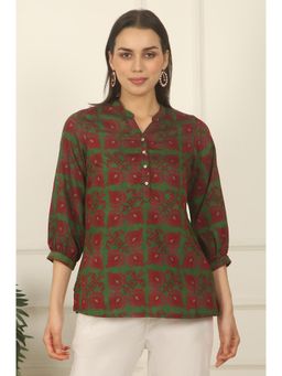 W - for Woman Green Printed Crepe Straight Tunic