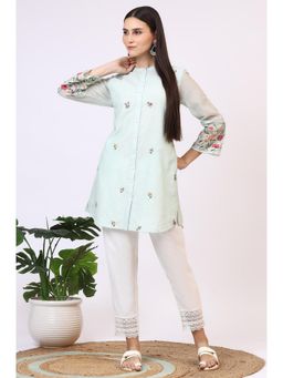 W - for Woman Mint Green Floral Embroidered Kota Tunic