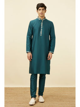 Manyavar - Blue Blended Viscose Solid Kurta Set (Set of 2)