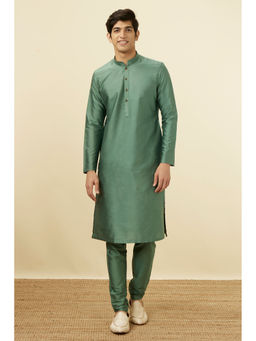 Manyavar - Green Blended Viscose Solid Kurta Set (Set of 2)
