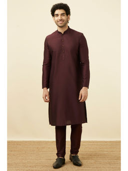 Manyavar - Wine Blended Viscose Solid Kurta Set (Set of 2)