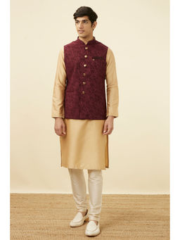 Manyavar - Maroon Blended Rayon Self Design Jacket
