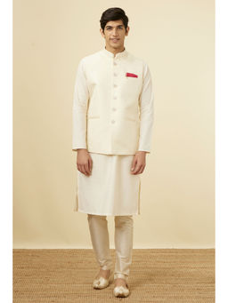 Manyavar - Cream Blended Rayon Self Design Jacket