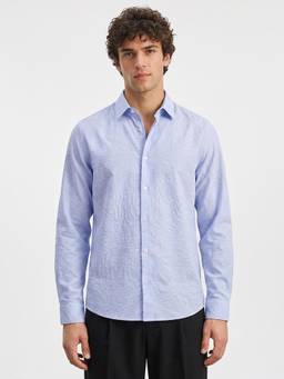 R&B - Men Sky Blue Button Down Long Sleeves Textured Shirt