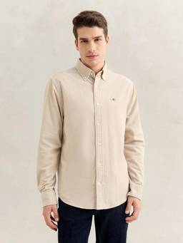 GANT - Men Beige Regular Fit Solid Corduroy Shirt