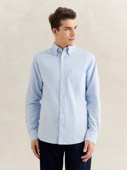 GANT - Men Light Blue Regular Fit Striped Oxford Shirt