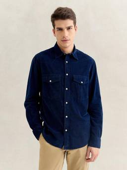 GANT - Men Navy Blue Regular Fit Solid Corduroy Shirt