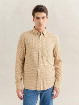 GANT - Men Brown Regular Fit Checked Cotton Flannel Shirt