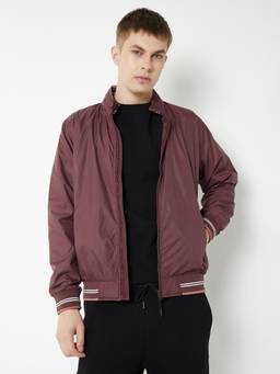 max - Burgundy Men Striped Jacket