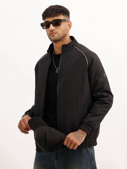 WROGN - Black Solid Regular Fit Zipper Puffer Jacket