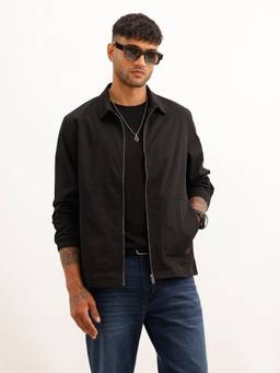WROGN - Black Solid Regular Fit Zipper Jacket