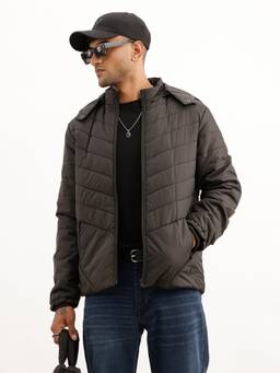 WROGN - Black Solid Regular Fit Hooded Puffer Jacket