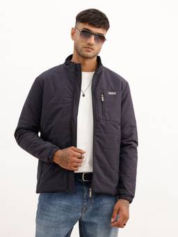 WROGN - Navy Blue Solid Regular Fit Puffer Jacket