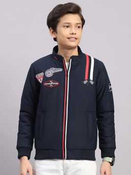 Monte Carlo - Boys Navy Blue Polyester Blend Embroidered Jacket