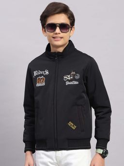 Monte Carlo - Boys Black Polyester Blend Embroidered Jacket