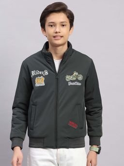 Monte Carlo - Boys Olive Polyester Blend Embroidered Jacket